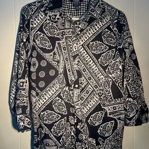 Ralph Lauren Chaps No Iron Monochrome Paisley and Checkered Blouse